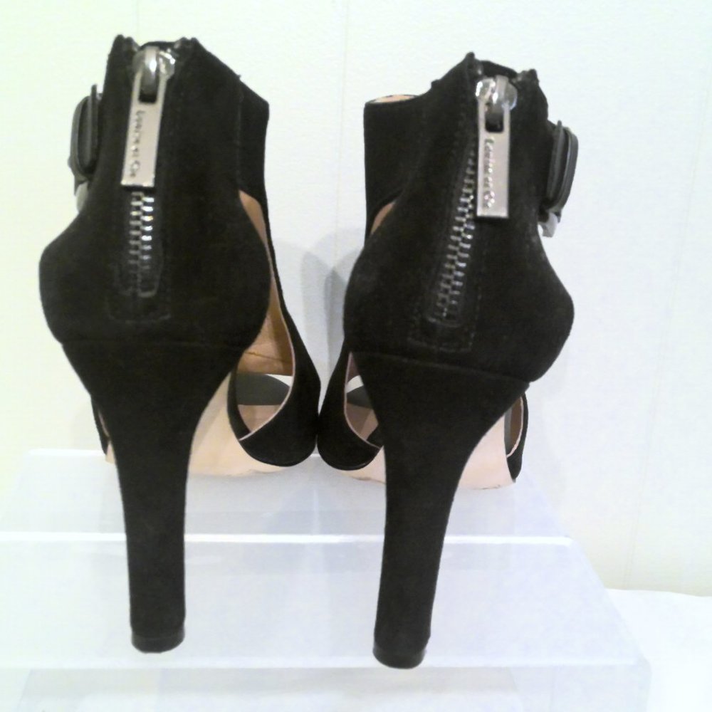 Louise et Cie LO-OLIVIA Train Black Suede Open Shoe Toe  Sz 8.5 - Picture 4 of 9